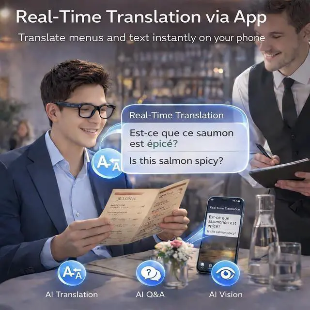 Alt view image 5 of 6 - Smart Glasses with Camera, 1080P HD Video Recording Camera Glasses, Bluetooth Open-Ear Audio Smart Glasses, AI Voice Assistant, Dual Cameras, Touch Control for Driving, Cycling, Travel