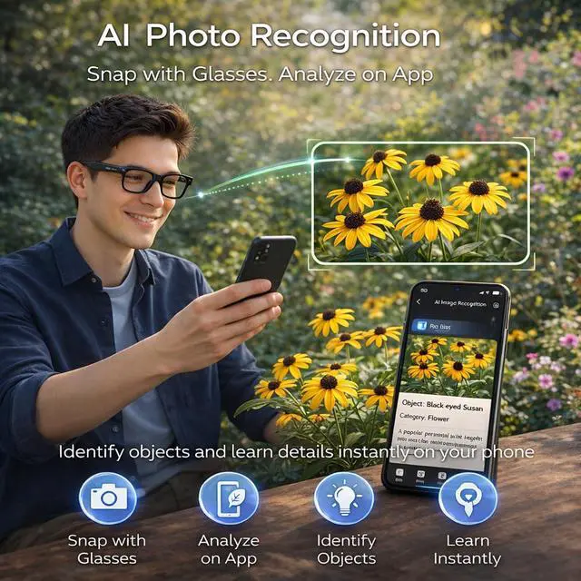 Alt view image 6 of 6 - Smart Glasses with Camera, 1080P HD Video Recording Camera Glasses, Bluetooth Open-Ear Audio Smart Glasses, AI Voice Assistant, Dual Cameras, Touch Control for Driving, Cycling, Travel