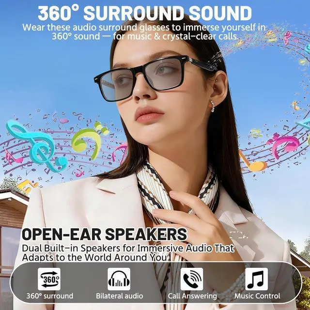 Alt view image 6 of 7 - AI Smart Glasses for Men & Women Powered by ChatGPT, 164+ Languages Translation and Photochromic Lens, Meeting Assistant, Bluetooth Glasses w/ Music & Hands-Free Calling, UV & Blue Light Protection