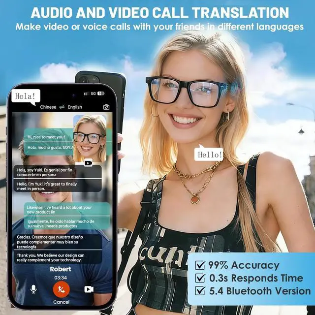 Alt view image 2 of 7 - AI Smart Glasses for Men & Women Powered by ChatGPT, 164+ Languages Translation and Photochromic Lens, Meeting Assistant, Bluetooth Glasses w/ Music & Hands-Free Calling, UV & Blue Light Protection