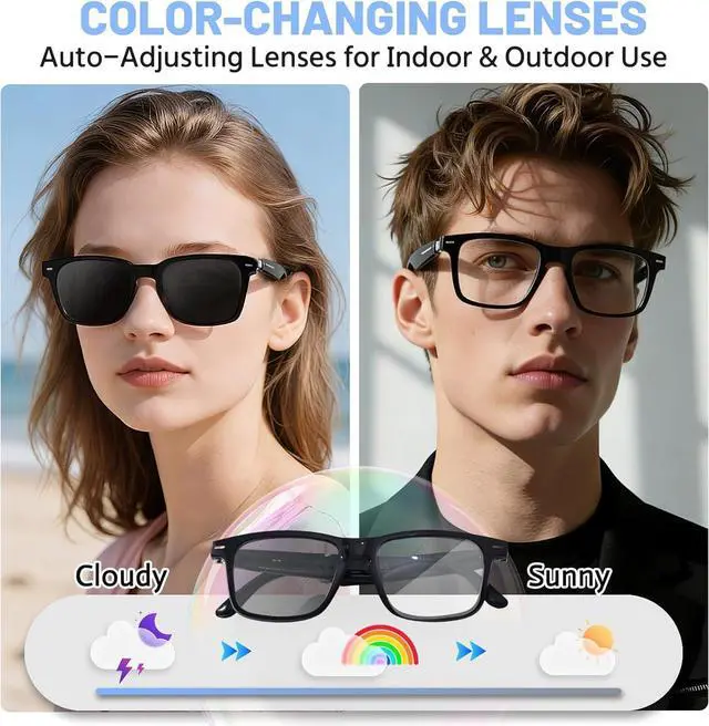 Alt view image 5 of 7 - AI Smart Glasses for Men & Women Powered by ChatGPT, 164+ Languages Translation and Photochromic Lens, Meeting Assistant, Bluetooth Glasses w/ Music & Hands-Free Calling, UV & Blue Light Protection