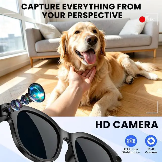 Alt view image 3 of 6 - AI Smart Glasses Polarized Sunglasses, 290mAh Battery, Bluetooth Calling, HD Camera with Video Recording, Dual Mic, Real-Time Translation & Object Recognition for Travel & MeetingsBlack