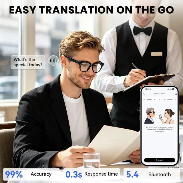 Alt view image 4 of 6 - AI Smart Glasses Polarized Sunglasses, 290mAh Battery, Bluetooth Calling, HD Camera with Video Recording, Dual Mic, Real-Time Translation & Object Recognition for Travel & MeetingsBlack