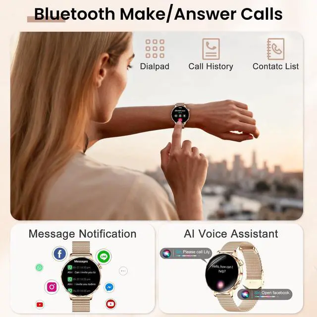 Alt view image 3 of 5 - Smart Watches for Women, 1.27'' Smartwatches (Answer/Make Calls) Compatible with iPhone/Android Phones, IP68 Waterproof Fitness Tracker Watch with Sleep Monitor,100+ Sports Modes (Rose Gold)