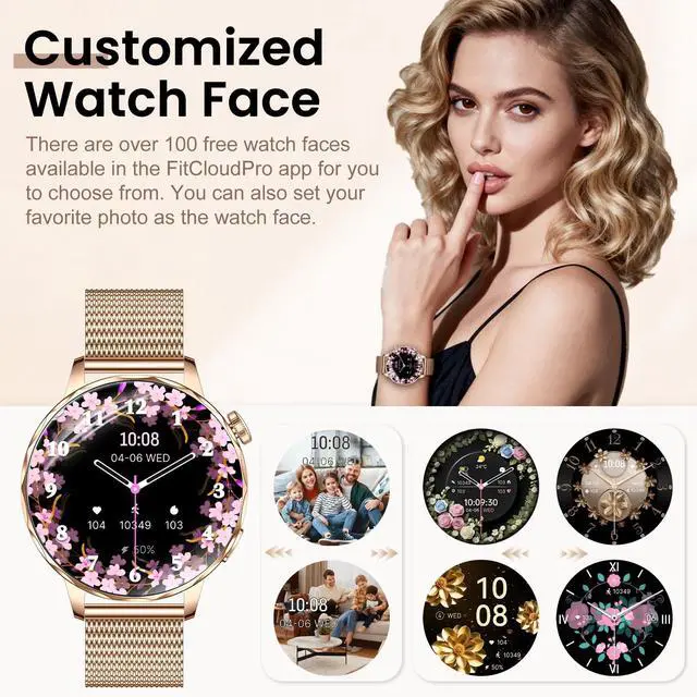 Alt view image 2 of 5 - Smart Watches for Women, 1.27'' Smartwatches (Answer/Make Calls) Compatible with iPhone/Android Phones, IP68 Waterproof Fitness Tracker Watch with Sleep Monitor,100+ Sports Modes (Rose Gold)