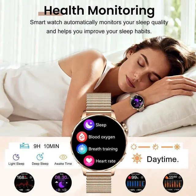 Alt view image 4 of 5 - Smart Watches for Women, 1.27'' Smartwatches (Answer/Make Calls) Compatible with iPhone/Android Phones, IP68 Waterproof Fitness Tracker Watch with Sleep Monitor,100+ Sports Modes (Rose Gold)