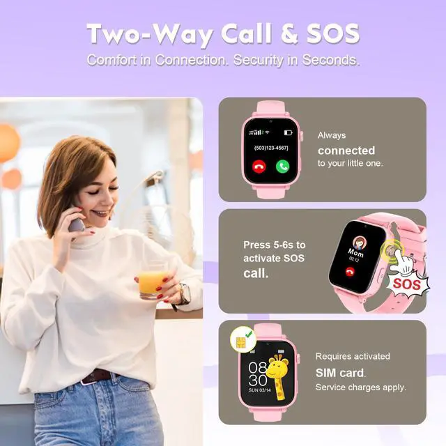 Alt view image 3 of 7 - 4G Kids Smart Watch for Boys Girls with GPS Tracker, Kid Smartwatch Phone Call SOS Video Call for Kids Birthday Gift Ages 4-12