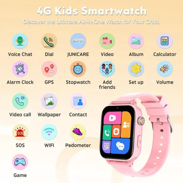 Alt view image 5 of 7 - 4G Kids Smart Watch for Boys Girls with GPS Tracker, Kid Smartwatch Phone Call SOS Video Call for Kids Birthday Gift Ages 4-12