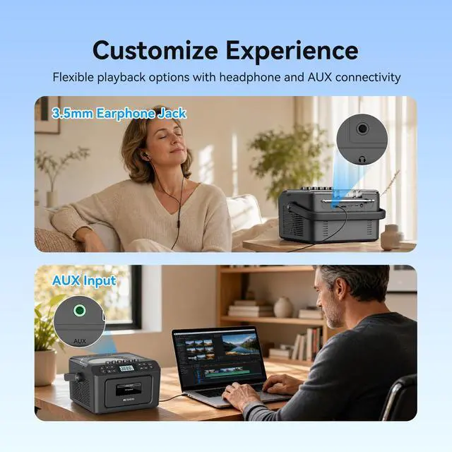 Alt view image 6 of 7 - TR642 Boombox with CD and Cassette Player, Radio with CD Player | for Home/Gifts, 15H Long-Lasting, Wireless 5.3, LED Ambient Lighting, Dual-Speaker Stereo, Sleep Timer, AM/FM, Remote Control