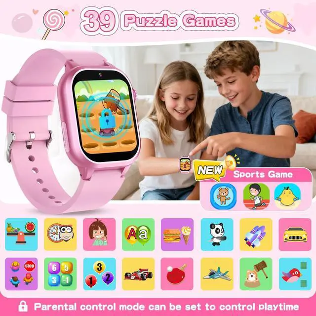 Alt view image 3 of 7 - Smart Watch for Girls - Kids Watch with 39 Games, Built-in Camera, Video Recorder, Alarm, Calculator, Pedometer & Various Wallpapers Toys for Ages 4-12 Years Old Birthday