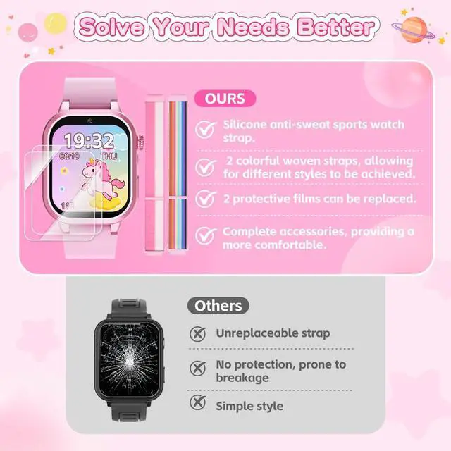 Alt view image 5 of 7 - Smart Watch for Girls - Kids Watch with 39 Games, Built-in Camera, Video Recorder, Alarm, Calculator, Pedometer & Various Wallpapers Toys for Ages 4-12 Years Old Birthday