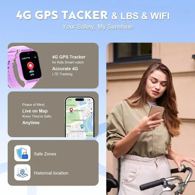 Alt view image 2 of 7 - 4G Kids Smart Watch with GPS Tracker for Boys Girls SOS Video Call