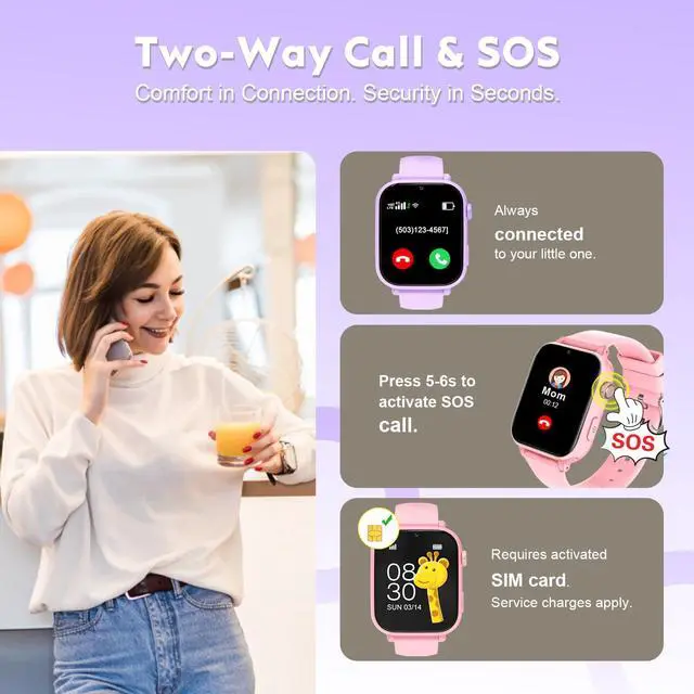 Alt view image 3 of 7 - 4G Kids Smart Watch with GPS Tracker for Boys Girls SOS Video Call