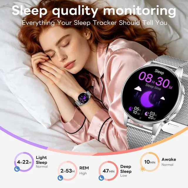 Alt view image 3 of 7 - Smart Watch for Women, 1.27" HD Touchscreen Smartwatch with Bluetooth Call & Text Notification, 130+ Sport Modes, IP68 Waterproof Fitness Tracker with Heart Rate/Sleep Monitor, 3 Bands