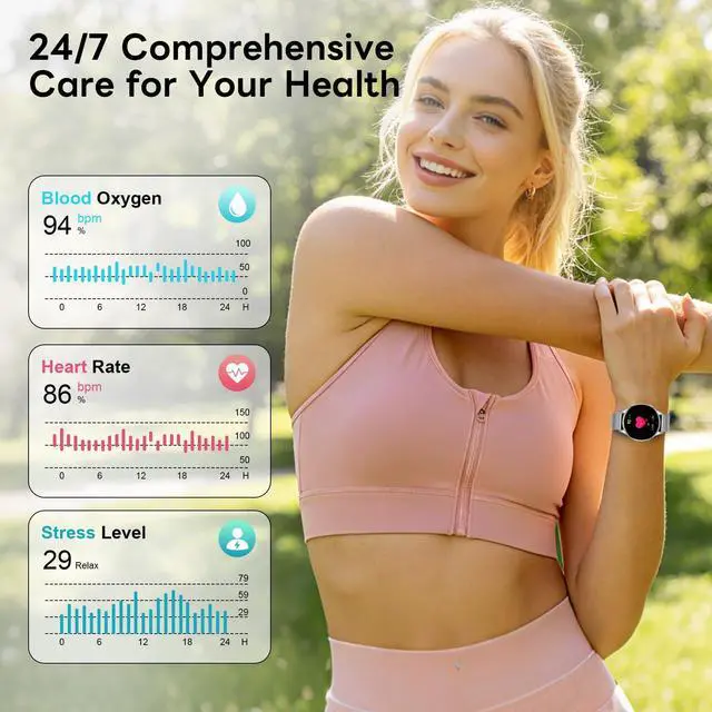 Alt view image 4 of 7 - Smart Watch for Women, 1.27" HD Touchscreen Smartwatch with Bluetooth Call & Text Notification, 130+ Sport Modes, IP68 Waterproof Fitness Tracker with Heart Rate/Sleep Monitor, 3 Bands