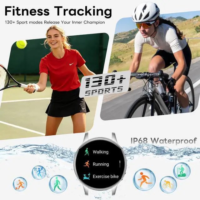 Alt view image 5 of 7 - Smart Watch for Women, 1.27" HD Touchscreen Smartwatch with Bluetooth Call & Text Notification, 130+ Sport Modes, IP68 Waterproof Fitness Tracker with Heart Rate/Sleep Monitor, 3 Bands