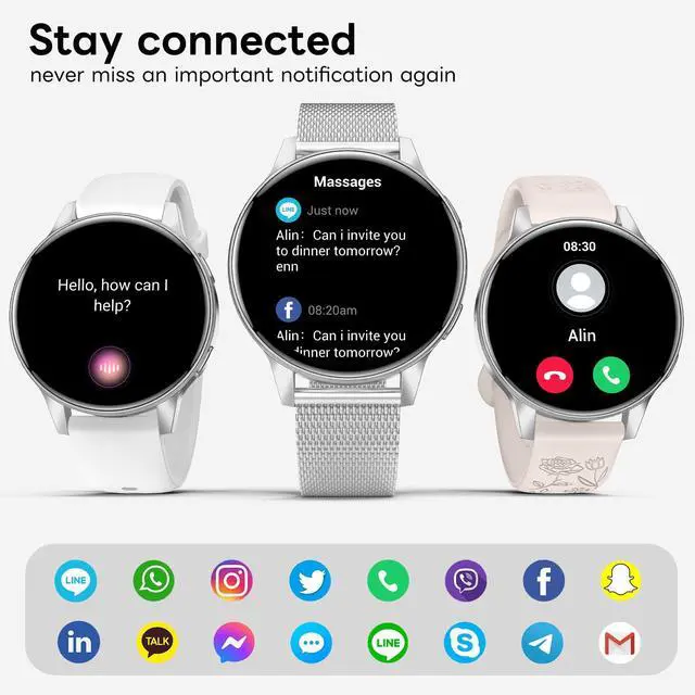 Alt view image 2 of 7 - Smart Watch for Women, 1.27" HD Touchscreen Smartwatch with Bluetooth Call & Text Notification, 130+ Sport Modes, IP68 Waterproof Fitness Tracker with Heart Rate/Sleep Monitor, 3 Bands