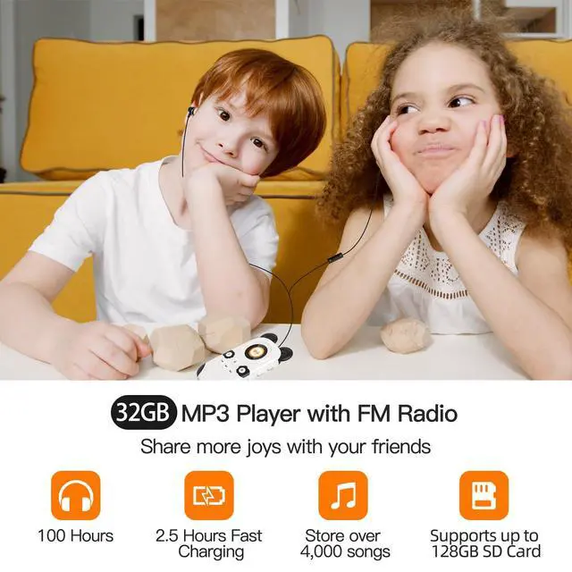 Alt view image 6 of 7 - 64GB Cute Panda MP3 Player for Kids, Bluetooth 5.3, Built-in Speaker | Volume Limit, One-Button Voice Recorder, FM Radio, 3.5mm Headphone Jack, Alarm Clock, Stopwatch, Supports 128GB microSD Card