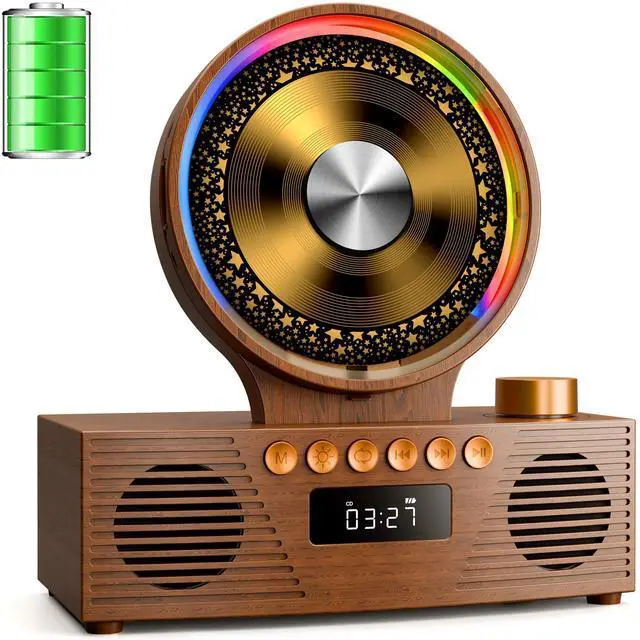 Main image of Portable CD Player with Bluetooth, Rechargeable & Hi-Fi Speakers | Bluetooth TX & RX, 4000mAh rechargeable battery, retro kpop CD player, Hi-Fi stereo, sleep timer, USB/TF/AUX, 5 CD formats