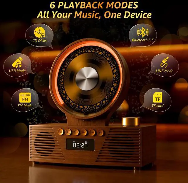 Alt view image 4 of 7 - Portable CD Player with Bluetooth, Rechargeable & Hi-Fi Speakers | Bluetooth TX & RX, 4000mAh rechargeable battery, retro kpop CD player, Hi-Fi stereo, sleep timer, USB/TF/AUX, 5 CD formats