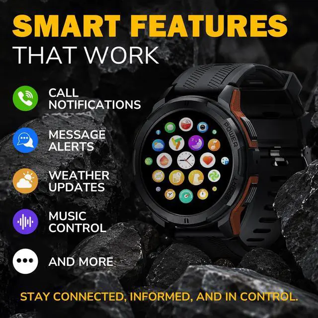 Alt view image 4 of 7 - Rugged Smart Watch for Men, Foreman Smartwatch, Waterproof Digital Watch for The Toughest Jobs, with Fitness Trackers, Heart Rate Monitor, IP68, Pedometer, Workout Modes and More