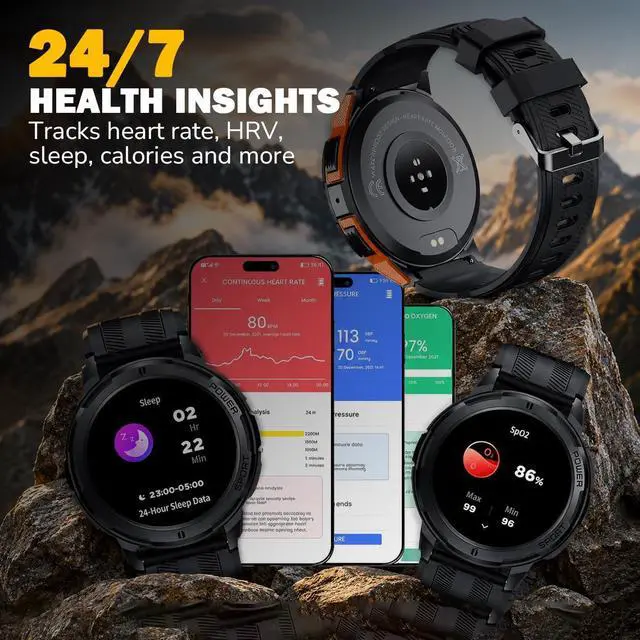 Alt view image 6 of 7 - Rugged Smart Watch for Men, Foreman Smartwatch, Waterproof Digital Watch for The Toughest Jobs, with Fitness Trackers, Heart Rate Monitor, IP68, Pedometer, Workout Modes and More