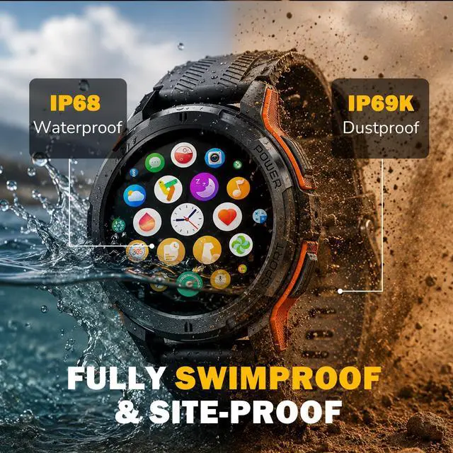 Alt view image 3 of 7 - Rugged Smart Watch for Men, Foreman Smartwatch, Waterproof Digital Watch for The Toughest Jobs, with Fitness Trackers, Heart Rate Monitor, IP68, Pedometer, Workout Modes and More
