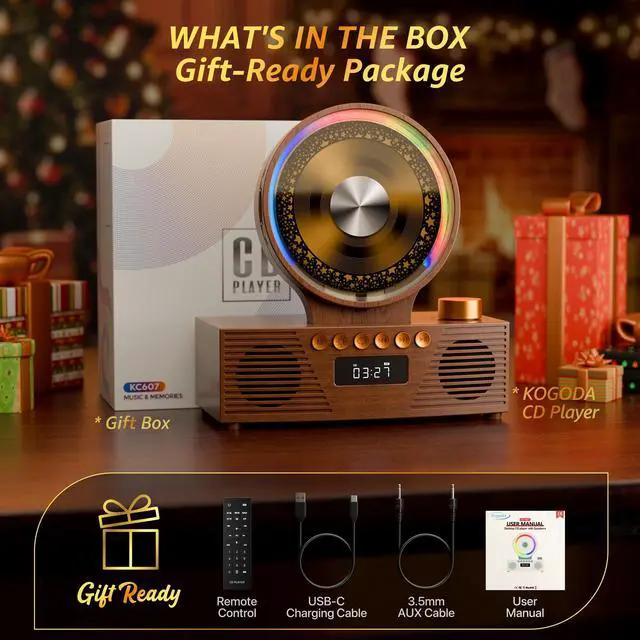 Alt view image 7 of 7 - Portable CD Player with Bluetooth, Rechargeable & Hi-Fi Speakers | Bluetooth TX & RX, 4000mAh rechargeable battery, retro kpop CD player, Hi-Fi stereo, sleep timer, USB/TF/AUX, 5 CD formats