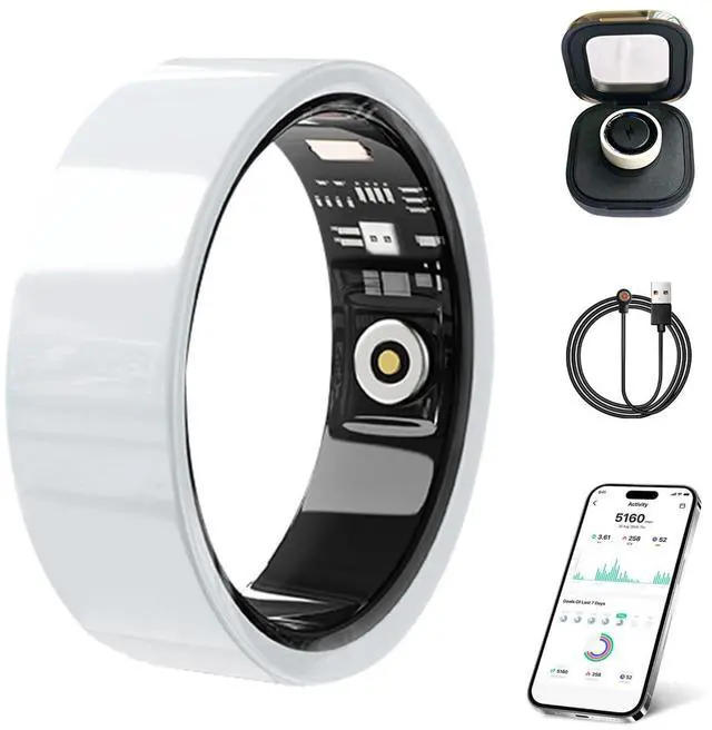 Main image of Smart Ring for Women Men Without Subscription Ceramic Design Health Tracking smart Ring for Sleep, Heart Rate, Stress & Activity Tracking (White, 9)