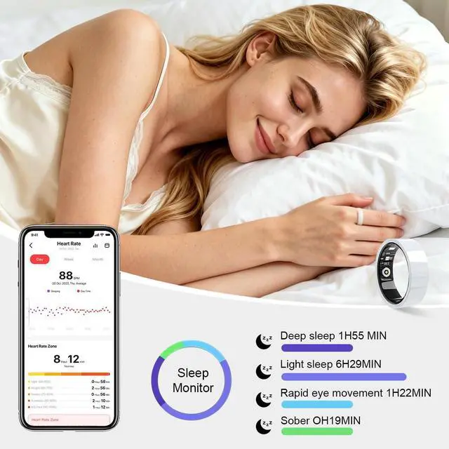 Alt view image 6 of 7 - Smart Ring for Women Men Without Subscription Ceramic Design Health Tracking smart Ring for Sleep, Heart Rate, Stress & Activity Tracking (White, 9)