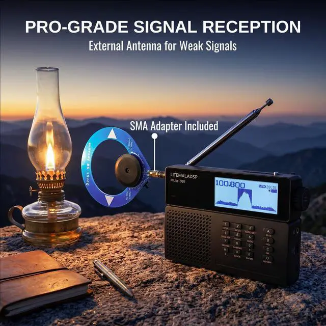 Alt view image 6 of 7 - MLite-880 SDR Shortwave Radio Receiver with Aviation Band | 5000mAh battery, SSB/LSB/USB/CW modes, DSP noise reduction, waterfall spectrum display