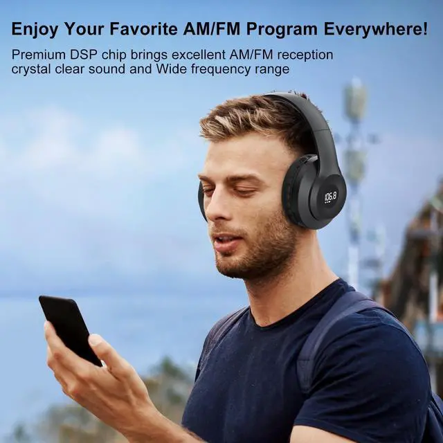 Alt view image 2 of 7 - X5 AM FM Radio Headphones, Rechargeable Portable Radio Headset for Mowing | Excellent am fm Reception, Preset, Long Battery Life, Soft radio Ear Muffs for Jogging, Cycling, Meeting, Church