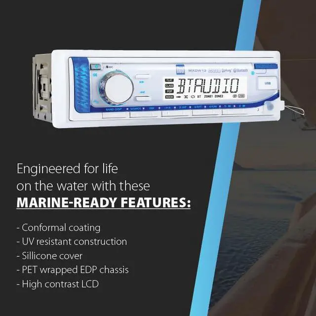 Alt view image 2 of 7 - MXP154SG Marine Stereo with 4 6.5" Speakers & Splashguard | Complete boat audio kit, four 6.5" marine speakers, splashguard & antenna included, Bluetooth, USB with 2.1A fast charging