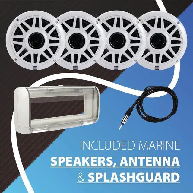 Alt view image 7 of 7 - MXP154SG Marine Stereo with 4 6.5" Speakers & Splashguard | Complete boat audio kit, four 6.5" marine speakers, splashguard & antenna included, Bluetooth, USB with 2.1A fast charging