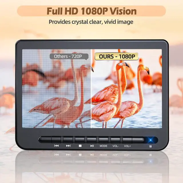 Alt view image 2 of 7 - 10" Dual Screen Car DVD Player Plays Same or Different Movies | Headrest Mount for Travel & Home, Support USB/CD/DVD, Play Same or Different Movies, Last Memory