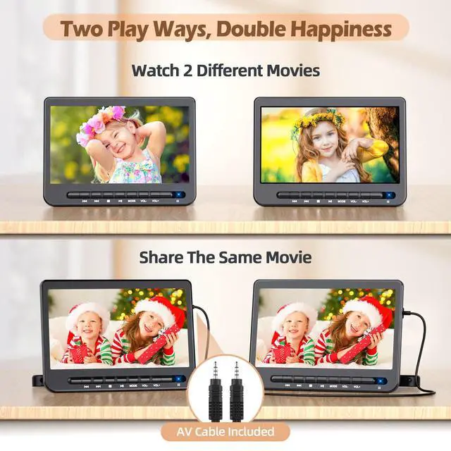 Alt view image 5 of 7 - 10" Dual Screen Car DVD Player Plays Same or Different Movies | Headrest Mount for Travel & Home, Support USB/CD/DVD, Play Same or Different Movies, Last Memory