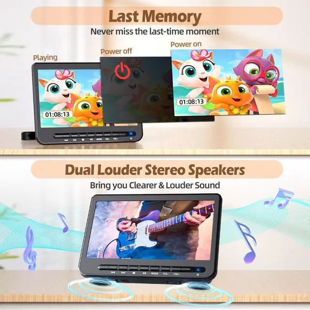 Alt view image 7 of 7 - 10" Dual Screen Car DVD Player Plays Same or Different Movies | Headrest Mount for Travel & Home, Support USB/CD/DVD, Play Same or Different Movies, Last Memory
