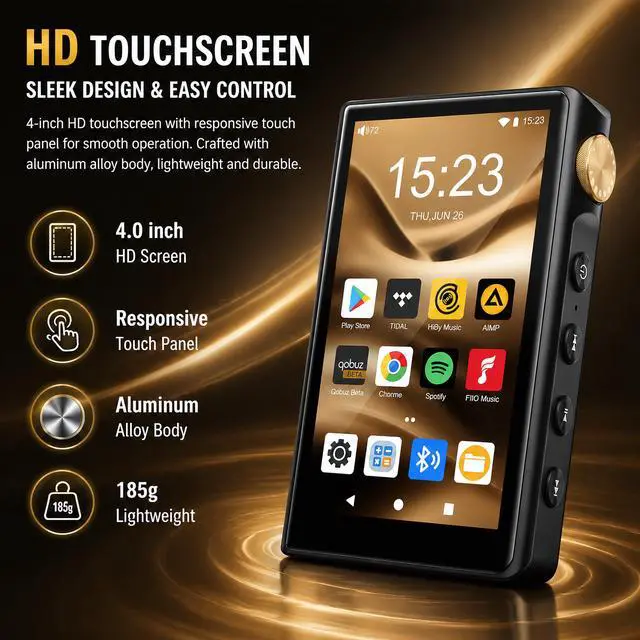 Alt view image 2 of 7 - 96GB HiFi MP3 Player with Bluetooth and WiFi, Lossless HiFi Audio Player, DSD256/FLAC/ALAC Lossless Format Support, Built-in 64GB Memory, Expandable Up to 512GB