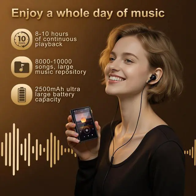 Alt view image 7 of 7 - 96GB HiFi MP3 Player with Bluetooth and WiFi, Lossless HiFi Audio Player, DSD256/FLAC/ALAC Lossless Format Support, Built-in 64GB Memory, Expandable Up to 512GB