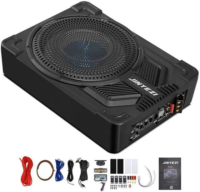 Main image of 10" 1200W Under Seat Car Subwoofer, Aluminum Housing, Black | Upgraded IRS2095 (IC) + IRL540N (MOSFET) Class D Amplifier, Upgrade Bass Enhancement and Cooling, Independent Low-Pass Filter
