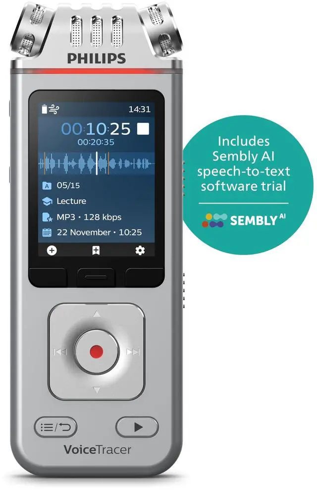 Alt view image 2 of 7 - VoiceTracer DVT4115 Digital Voice Recorder, Audio Recorder with Sembly AI Speech-to-Text Trial for Meetings, Lectures & Interviews