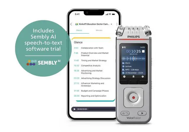 Alt view image 6 of 7 - VoiceTracer DVT4115 Digital Voice Recorder, Audio Recorder with Sembly AI Speech-to-Text Trial for Meetings, Lectures & Interviews