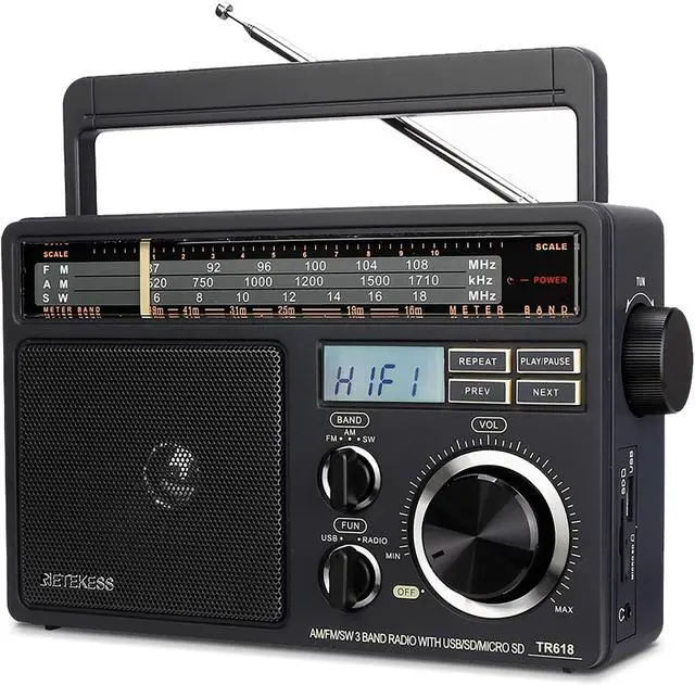 Main image of TR618 AM FM Radio Plug in Wall, Portable Shortwave Radios (Black) | for Home, Kitchen,Drive in,SD/Micro SD, USB Flash Drive, Best Reception