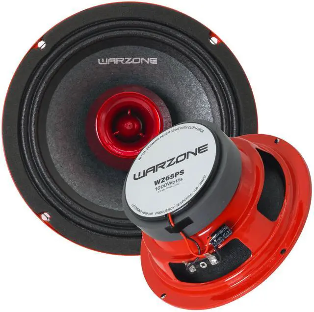 Main image of WZ65PS 6.5-Inch Mid-Range + Driver Speaker, 1000W Max, 4 Ohms, 20oz Magnet, Aluminum Dome Tweeter, and Steel Basket for Car Audio (2 Speakers)