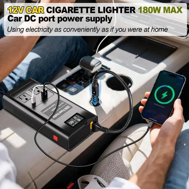 Alt view image 5 of 7 - Pure Sine Wave Inverter Compatible with Ryobi 18V Battery, 2 in 1 500W 2 Port Power Inverter Battery Charger Generator DC 20V to AC* 2 Outlets, 120V Car Charger Plug, USB&Type-C (Tool Only)
