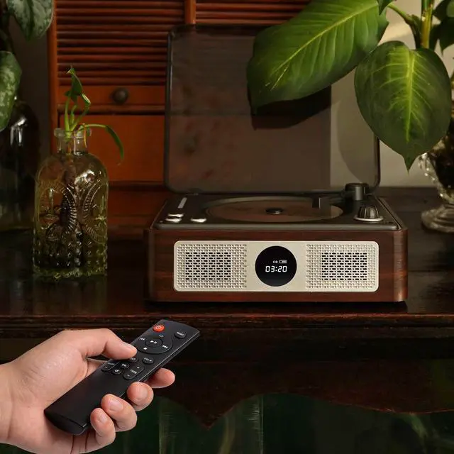 Alt view image 3 of 7 - Y11 Retro CD Player for Home, Bluetooth Portable Player Speakers | Retro wooden CD Player,Rechargeable Portable,Dual HiFi Speakers, USB/AUX Input, RGB Light,Music Lover