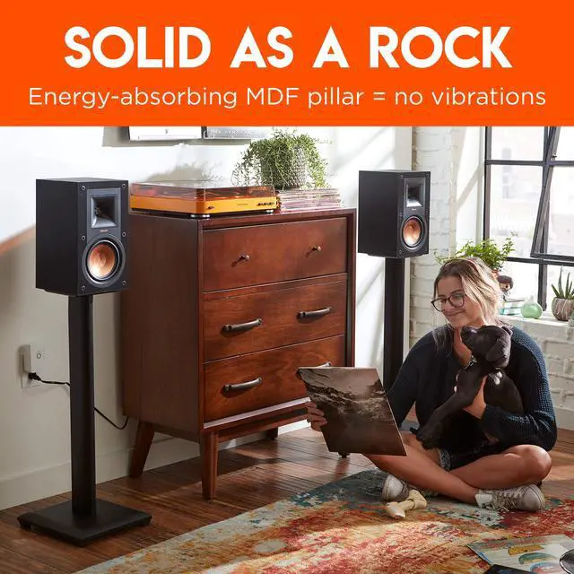 Alt view image 3 of 7 - Premium Universal Floor Speaker Stands - Vibration-Absorbing MDF Design Works with Edifier, Polk, & Other Bookshelf Speakers Or Studio Monitors - Includes Sound Iso Pads & Carpet Spikes