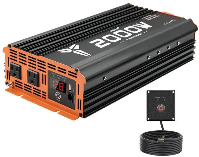 Main image of 2000W Inverter 12V DC to 110V AC Converter for Home, RV, Truck, Off-Grid Solar Power Inverter with Built-in 5V/2.1A USB, AC Hardwire Port, Remote Controller