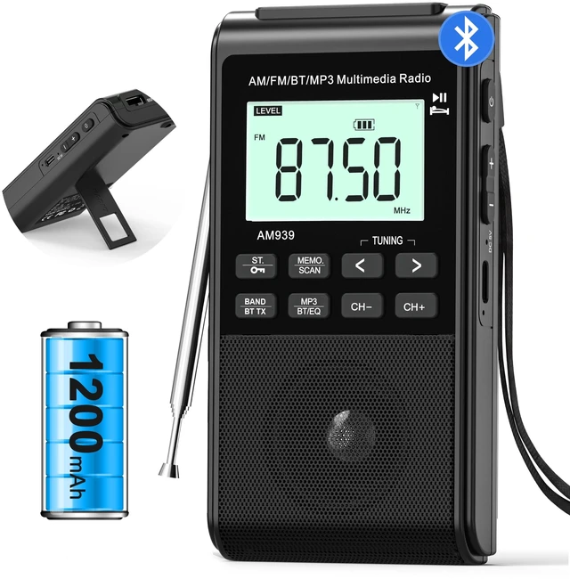 Main image of Bluetooth Radio with AM FM Earphone Output & Bluetooth Speaker Mode Rechargeable Battery With Best Reception,5W Big Speaker,LCD Screen,Earphone Jack,Support SD Card and USB for Jogging