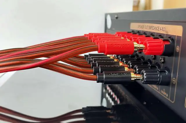 Alt view image 4 of 6 - Speaker Wire with Banana Plugs,14 Gauge Speaker Cables, Oxygen-Free Copper(OFC)2 Pack/6.6Feet